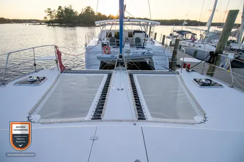 Amazing Grace Antares listing photo showing foredeck looking forward.