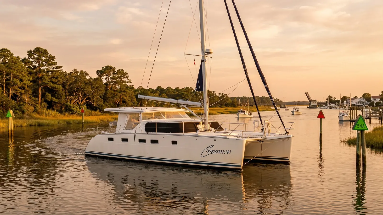 Cinnamon Antares 44 GS at sunset in the ICW