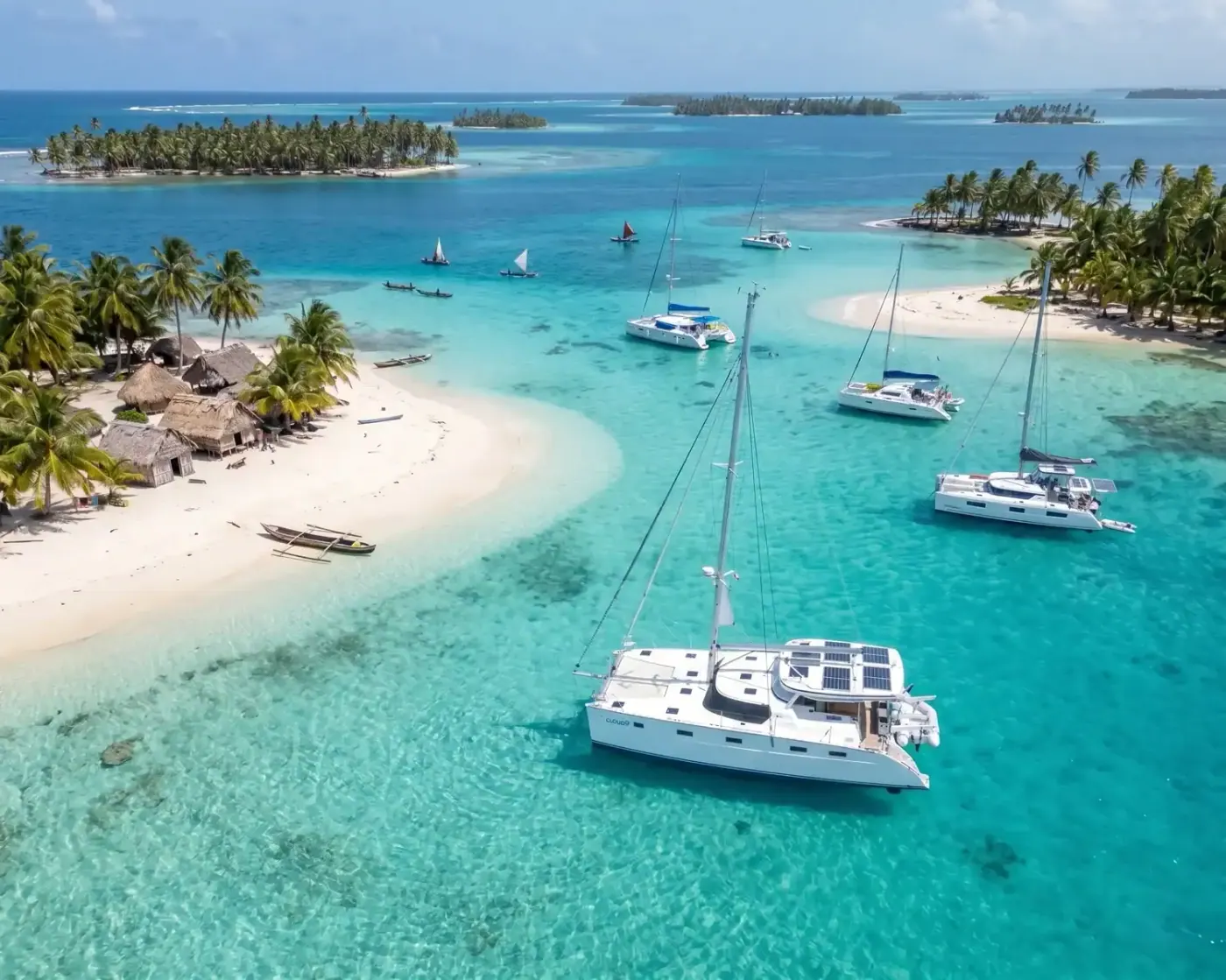 Antares catamaran anchored in clear water for hybrid systems context