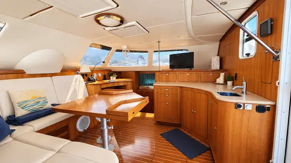 Leap of Faith Antares listing photo showing salon forward.