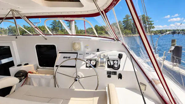 Leap of Faith Antares listing photo showing helm station.