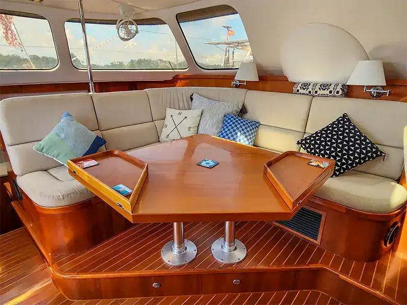 Antares cherry interior showing warm handcrafted joinery