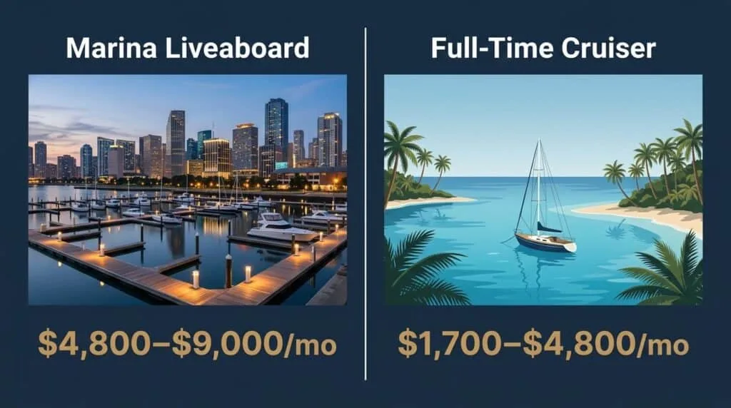 Marina liveaboard and full-time cruiser options for catamaran living, highlighting costs and lifestyle choices for boat owners.