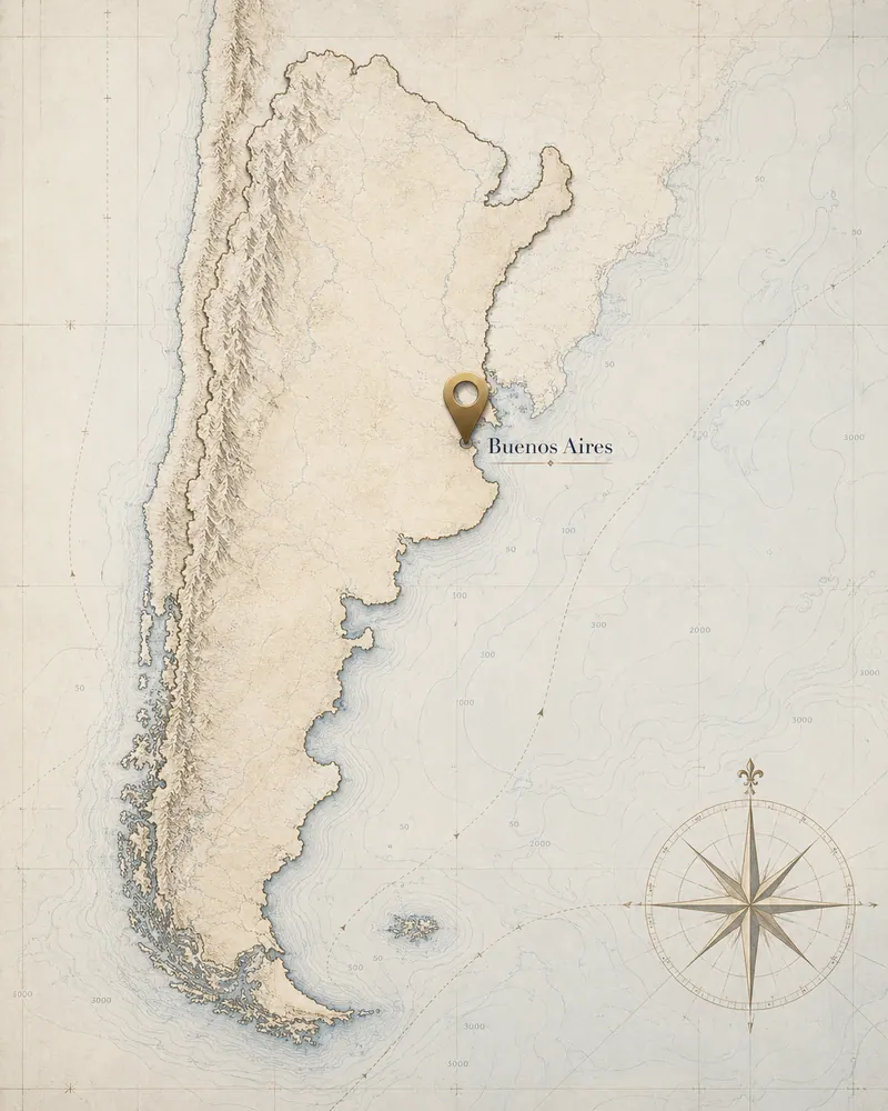Map showing the Antares connection from Argentina to cruising waters