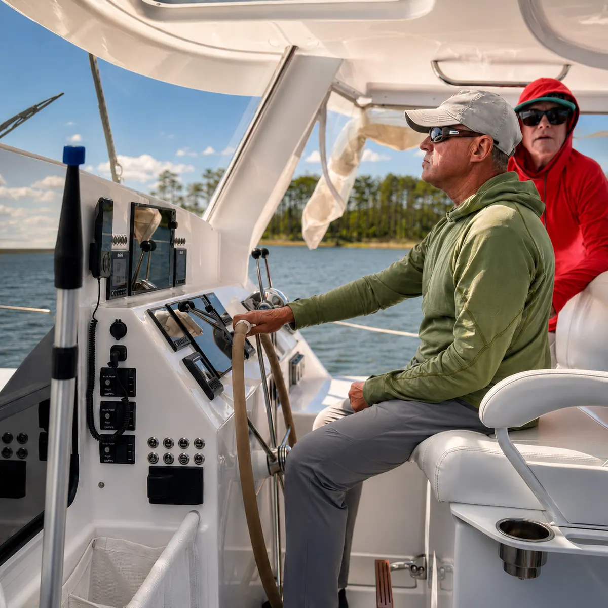 Owner practicing docking and helm handling during Antares University training