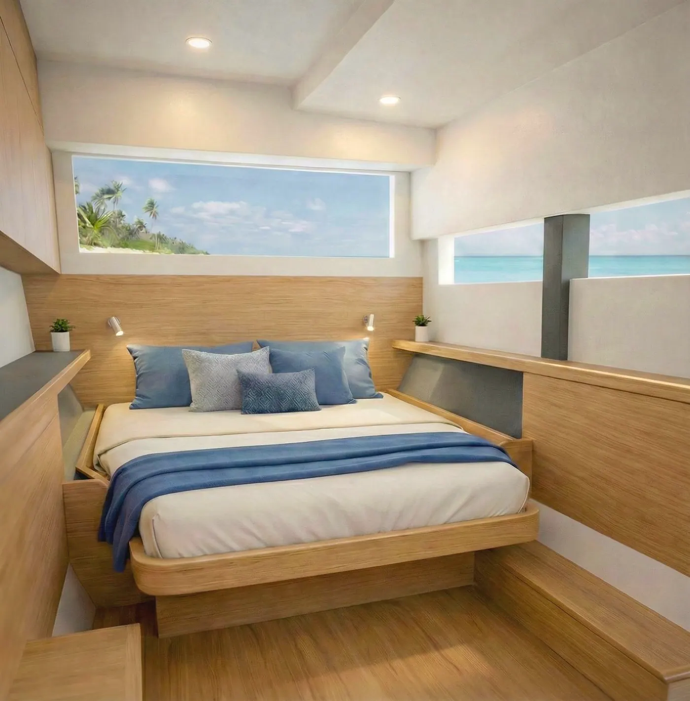 Antares 46 port aft cabin with double berth and natural light