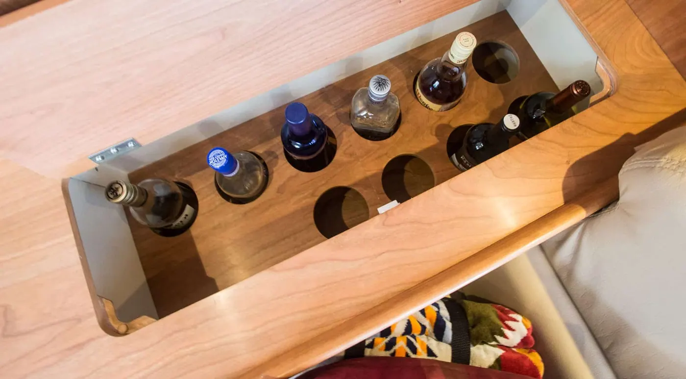 Antares 44 GS built-in bottle storage for secure offshore cruising