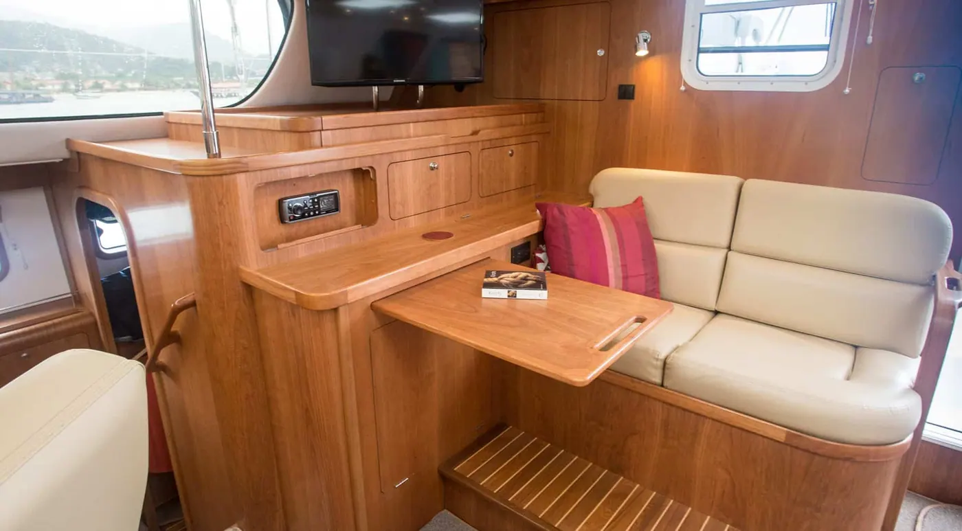 Antares 44 GS saloon forward seating and handcrafted table