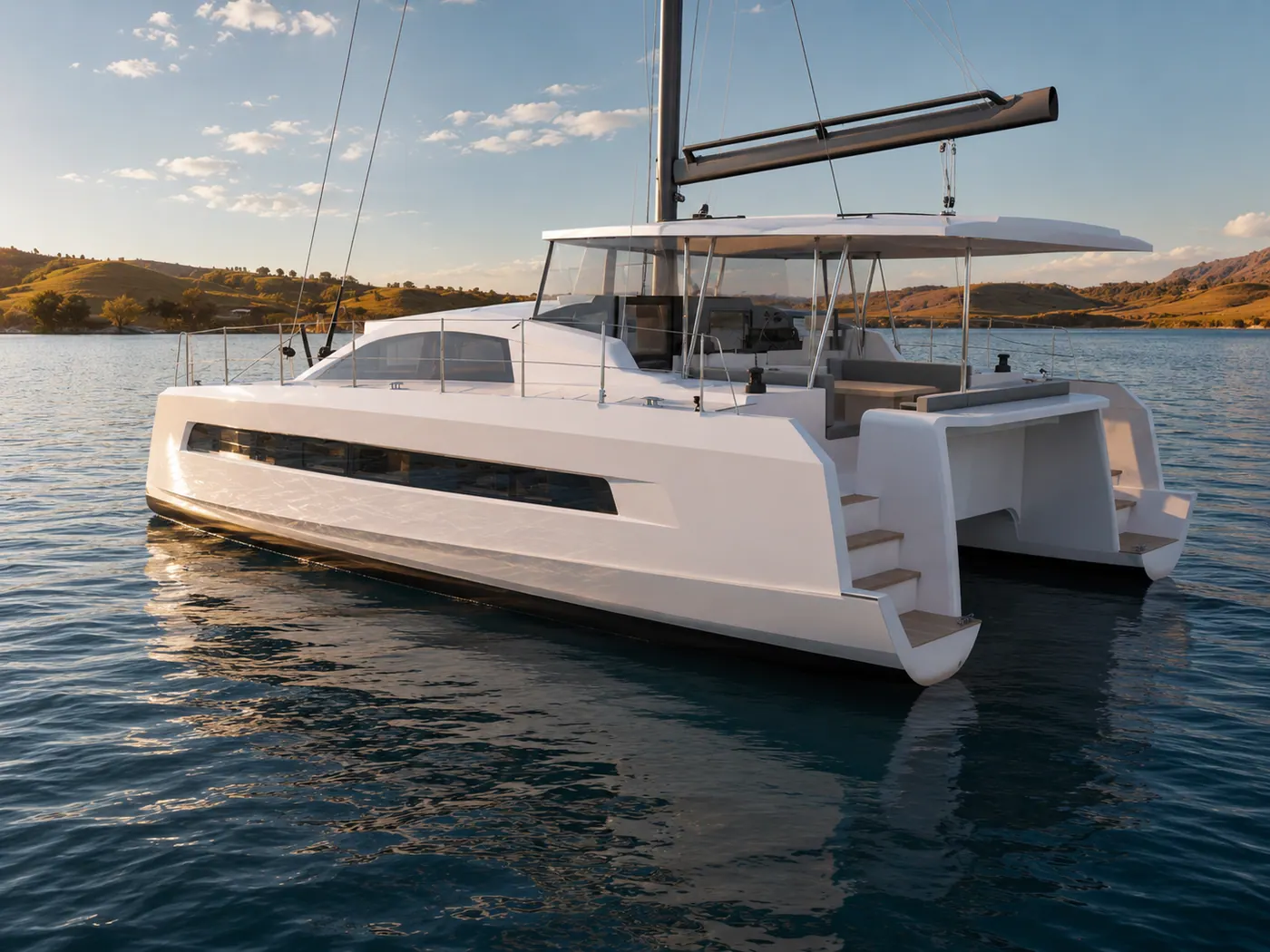 Antares 46 aft cockpit exterior with davits and hardtop visible