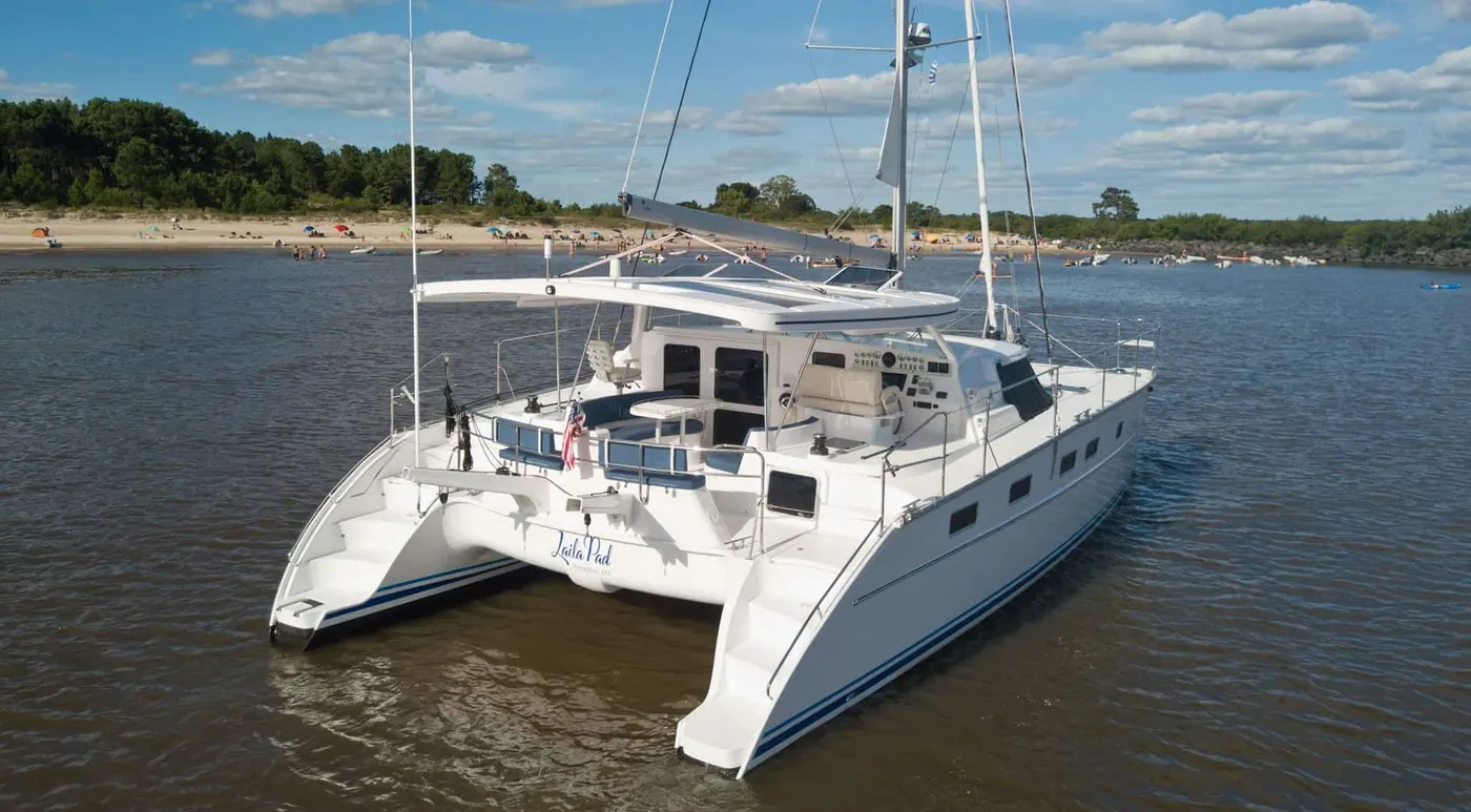 Antares 44 GS catamaran viewed from astern at anchor