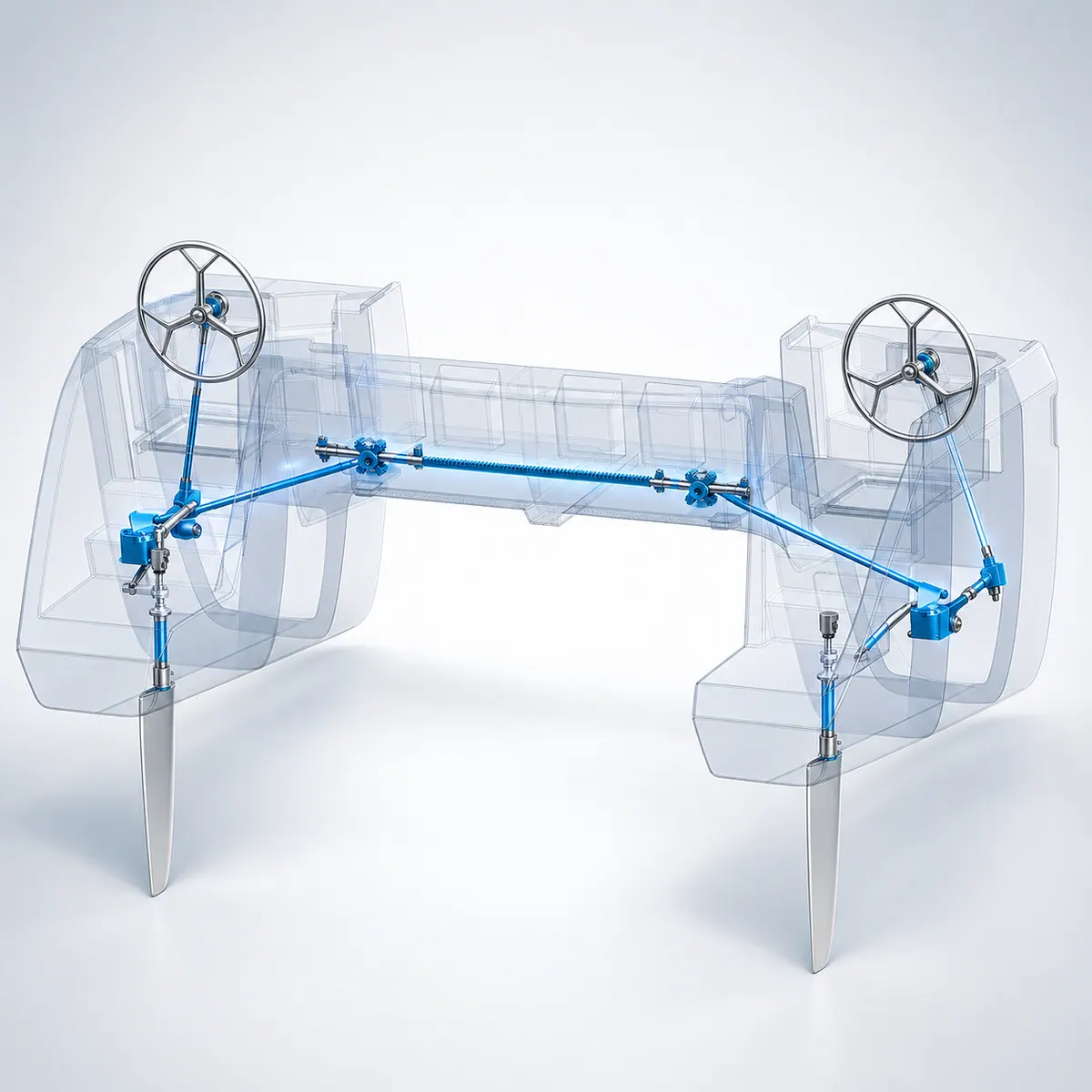 Jefa rack-and-pinion steering system diagram for Antares offshore handling