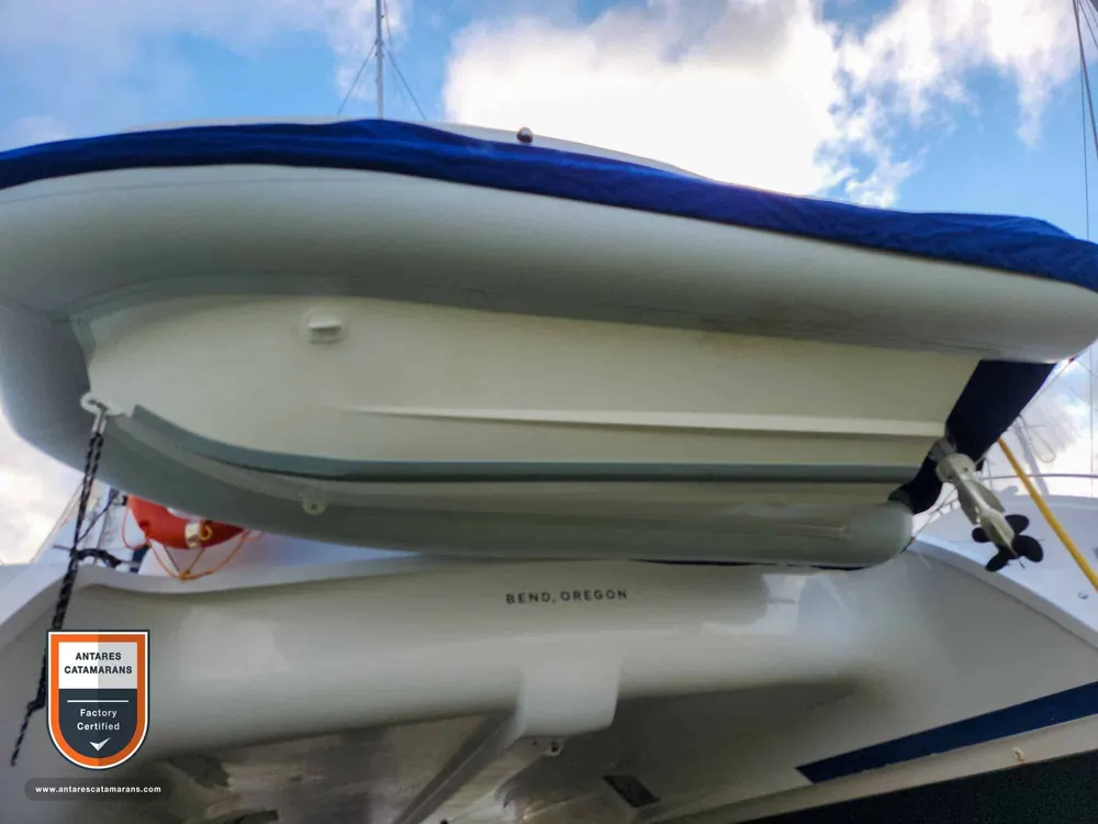 Zephyr Antares listing photo showing dinghy.